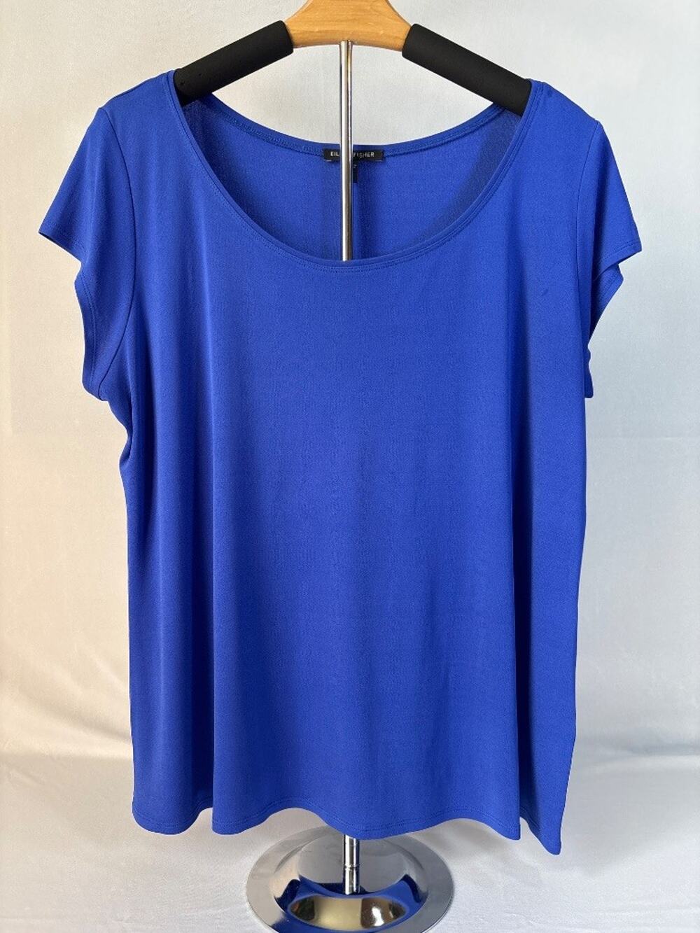 Eileen Fisher Royal Blue Silk Short Sleeve Top L